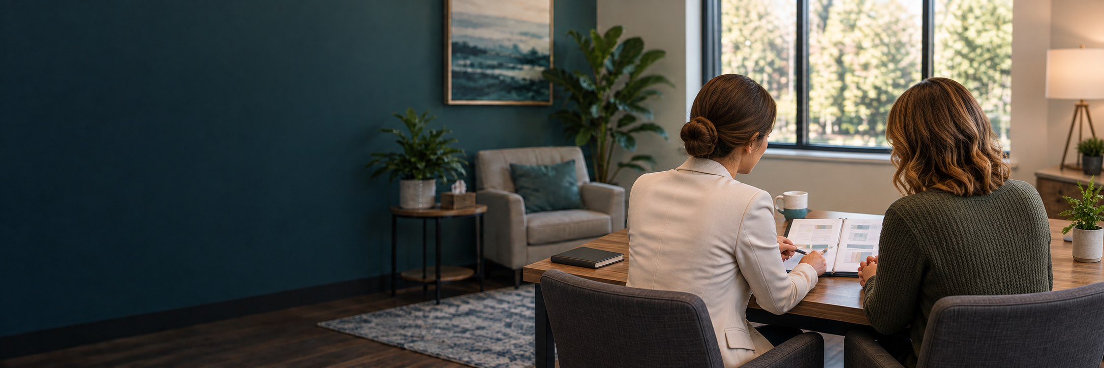 Clinician and client reviewing healthcare coverage options together